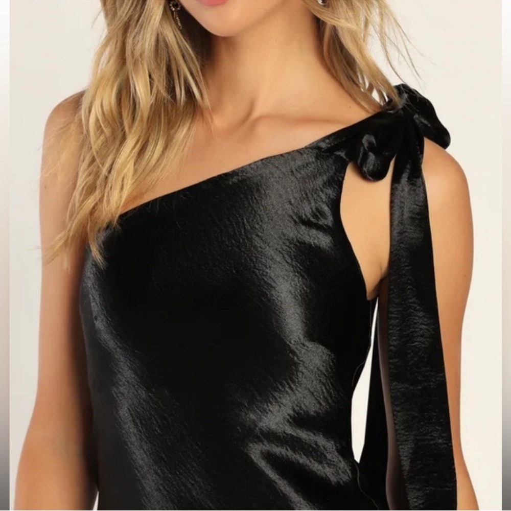 Lulus black satin one shoulder formal maxi dress XS - Picture 3 of 4